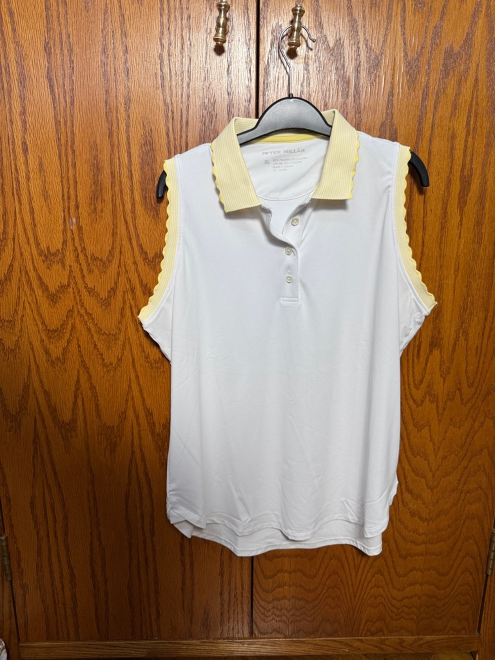 Peter Millar White Sleeveless Polo with Pale Yellow Trim